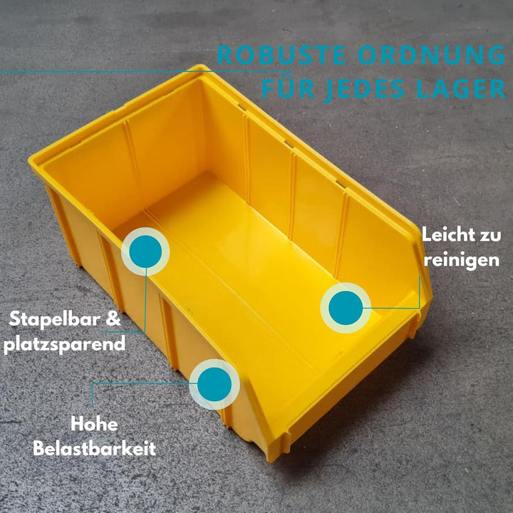 Rodopi 16er Set Stapelboxen, Grösse L | Sichtlagerkästen 335x209x152mm | Robuste Lagerboxen für Werk