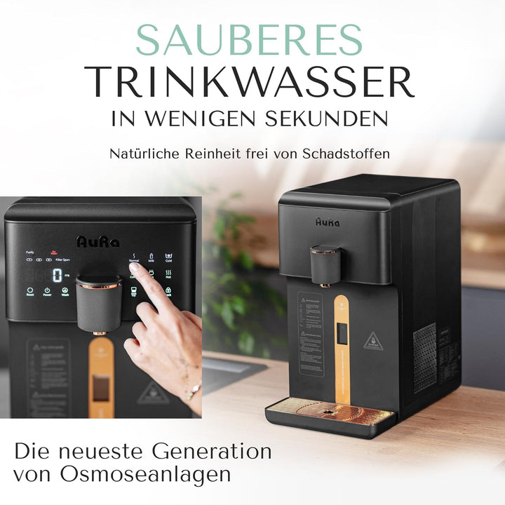 AuRa Osmoseanlage Trinkwasser [Ohne Tank] - Platzsparender Wasserfilter für reines Wasser, Heisswass