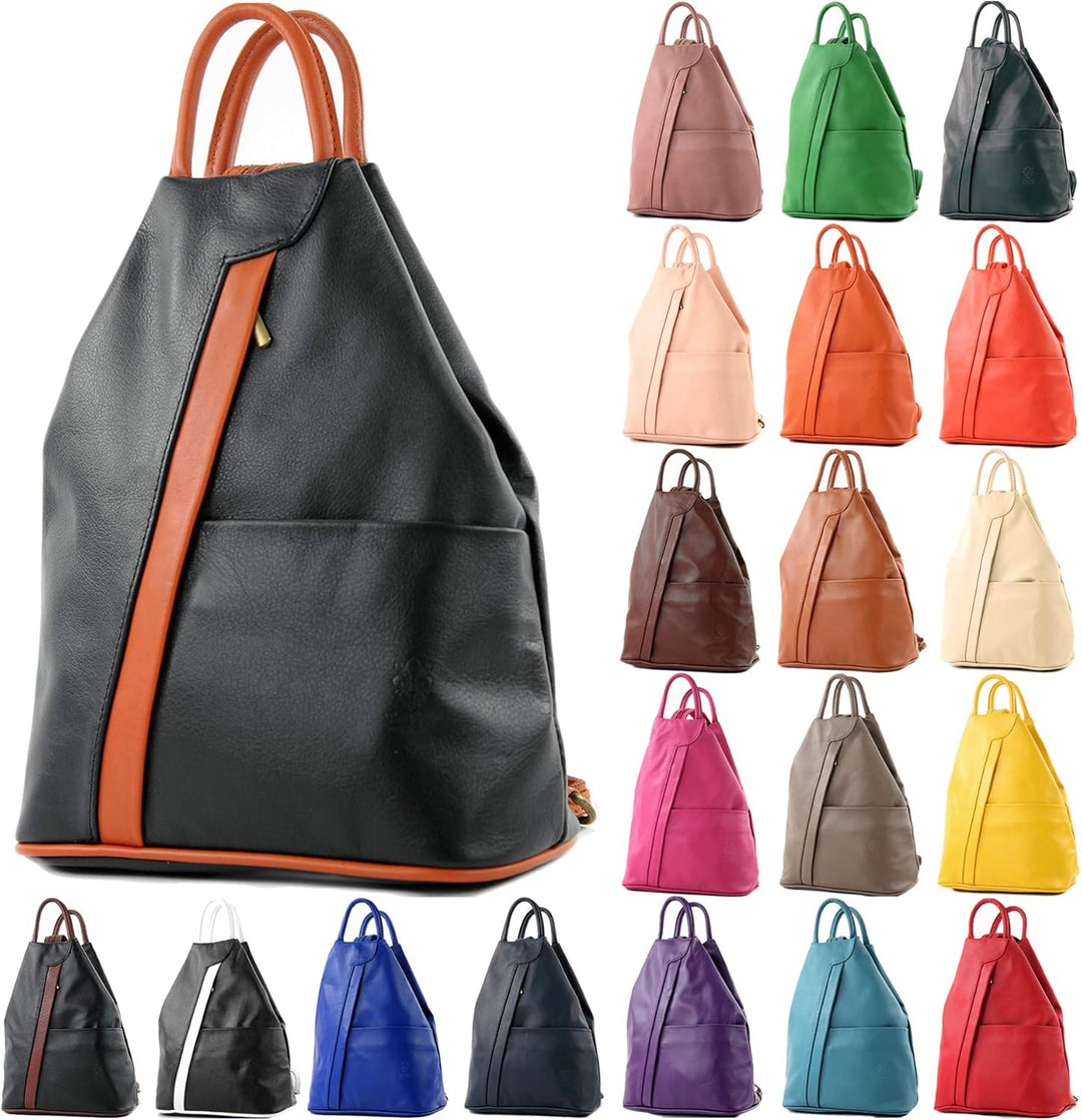 modamoda de T180 Damen Leder Rucksack Handtasche 2-in-1, handmade in Italy Blattgrün Nappaleder, Bla