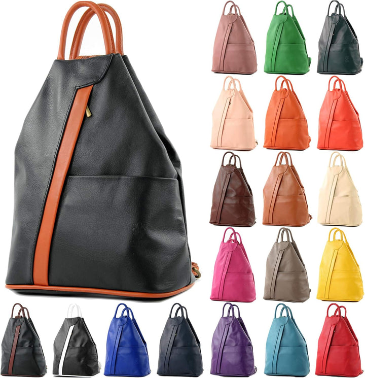 modamoda de T180 Damen Leder Rucksack Handtasche 2-in-1, handmade in Italy Blattgrün Nappaleder, Bla