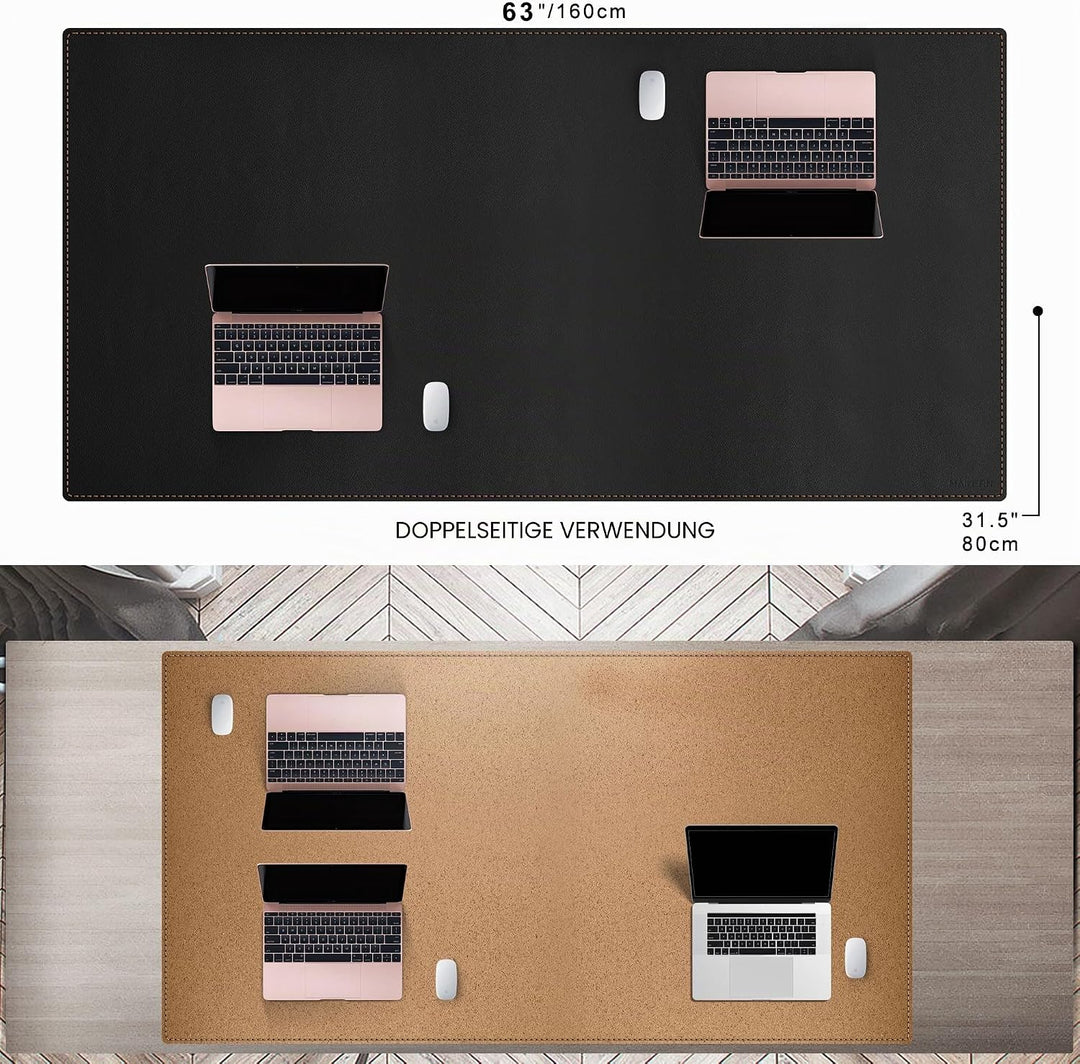 MAIDERN Schreibtischunterlage Kork & Leder, Doppelseitiges Schreibtischunterlage filz 160 x 80 cm, G