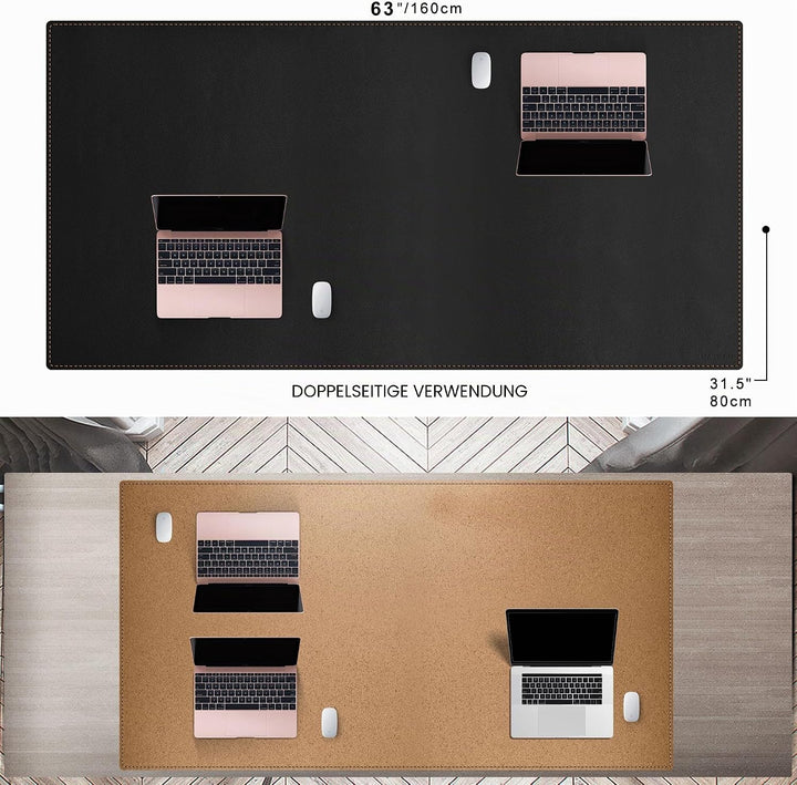 MAIDERN Schreibtischunterlage Kork & Leder, Doppelseitiges Schreibtischunterlage filz 160 x 80 cm, G