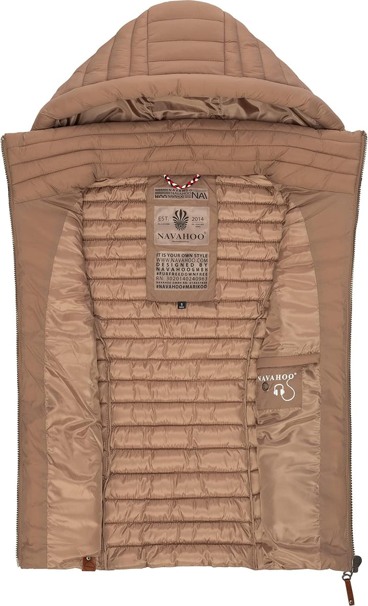 Navahoo Damen Übergangsjacke leichte Steppweste mit Abnehmbarer Kapuze Shadaa XS-3XL XS Taupe Grey,