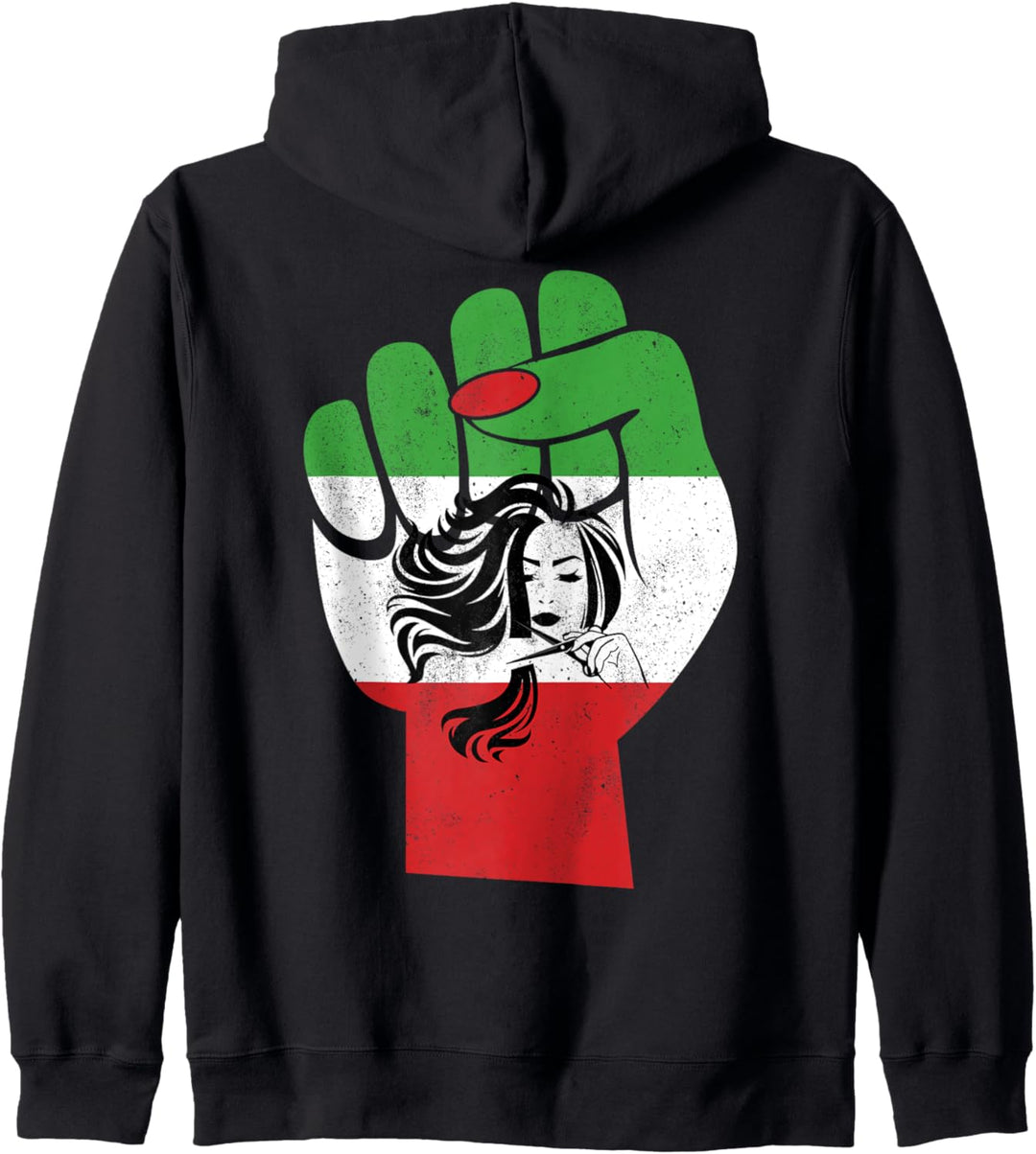 Iranische Flagge, weibliche Faust, Frauenhaarschnitt-Unterstützung, Iran Frauen Kapuzenjacke