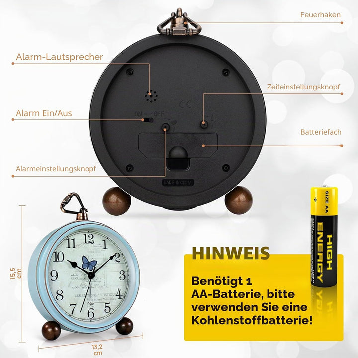 Maxspace Wecker Analog Ohne Ticken,Retro Wecker Batteriebetriebe Laut für Tiefschläfer,Wecker Ohne S