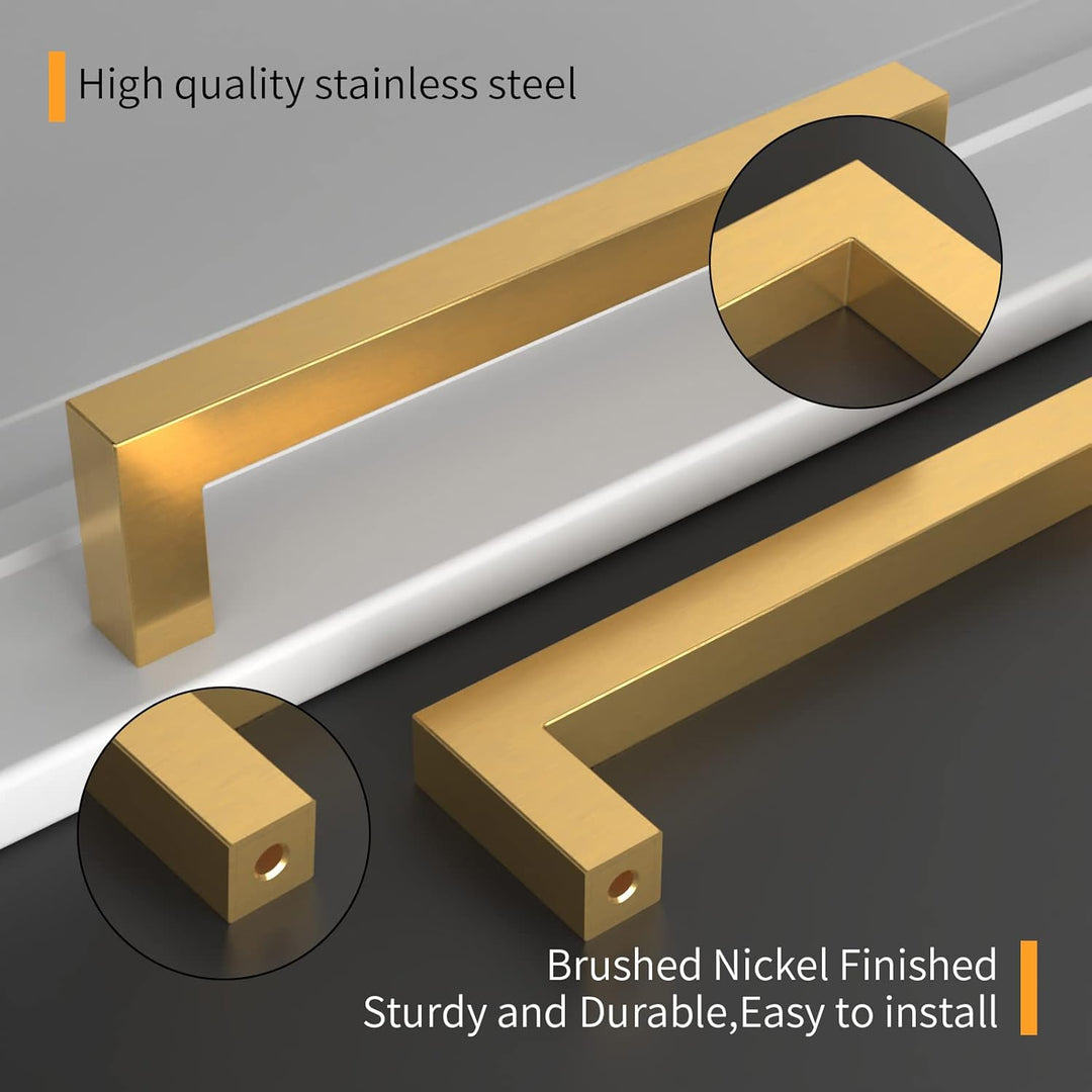 Amerdeco 10 Stück Möbelgriffe Edelstahl Gold Schrankgriffe Küchengriffe 96mm Lochabstand Schubladen
