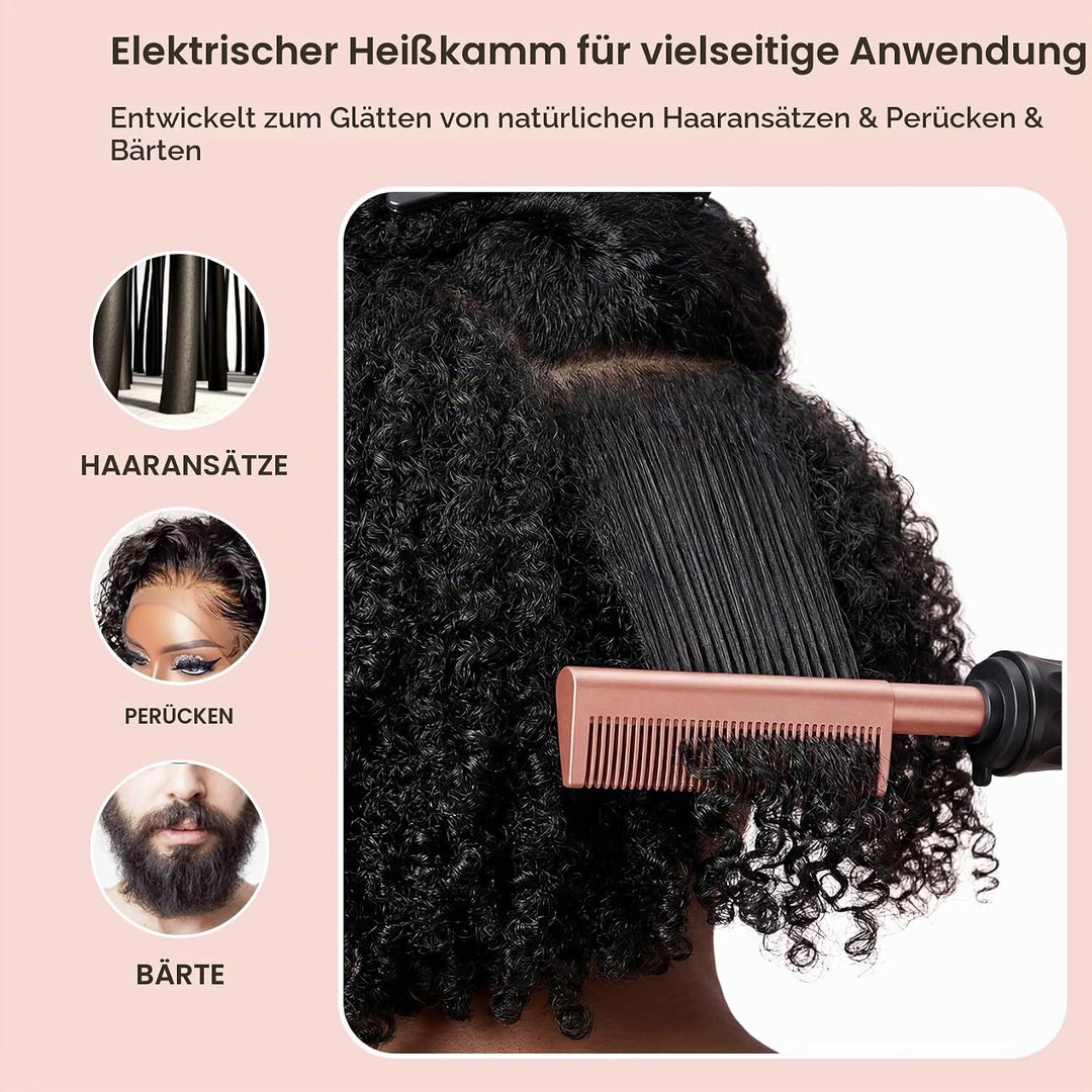Hot Comb Heisser Kamm mit Quarz-Keramik-Beschichtung, Elektrischer Haarglätter für Afro-Haar &amp; Natur