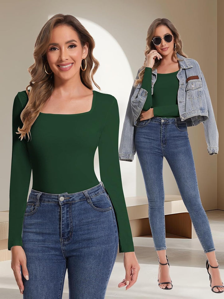 SHAPERIN Oberteile Damen Langarm Eng Langarmshirt Rundhals Einfarbige T-Shirts Lässige Blusen Top Ec