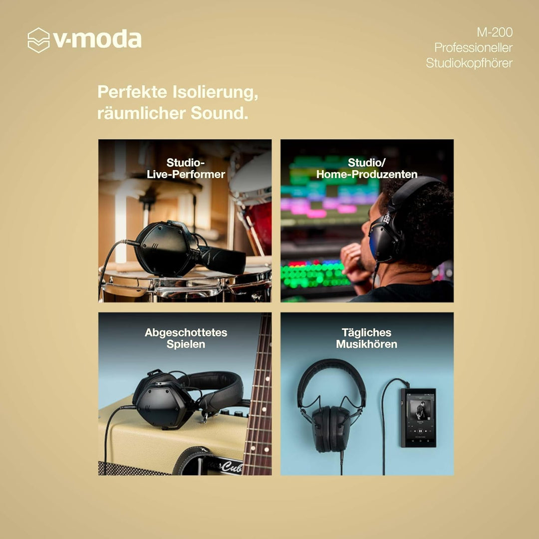 V-MODA M-200 Professioneller Studio Monitor-Kopfhörer, Matte Schwarz M-200 Matte Schwarz, M-200 Matt