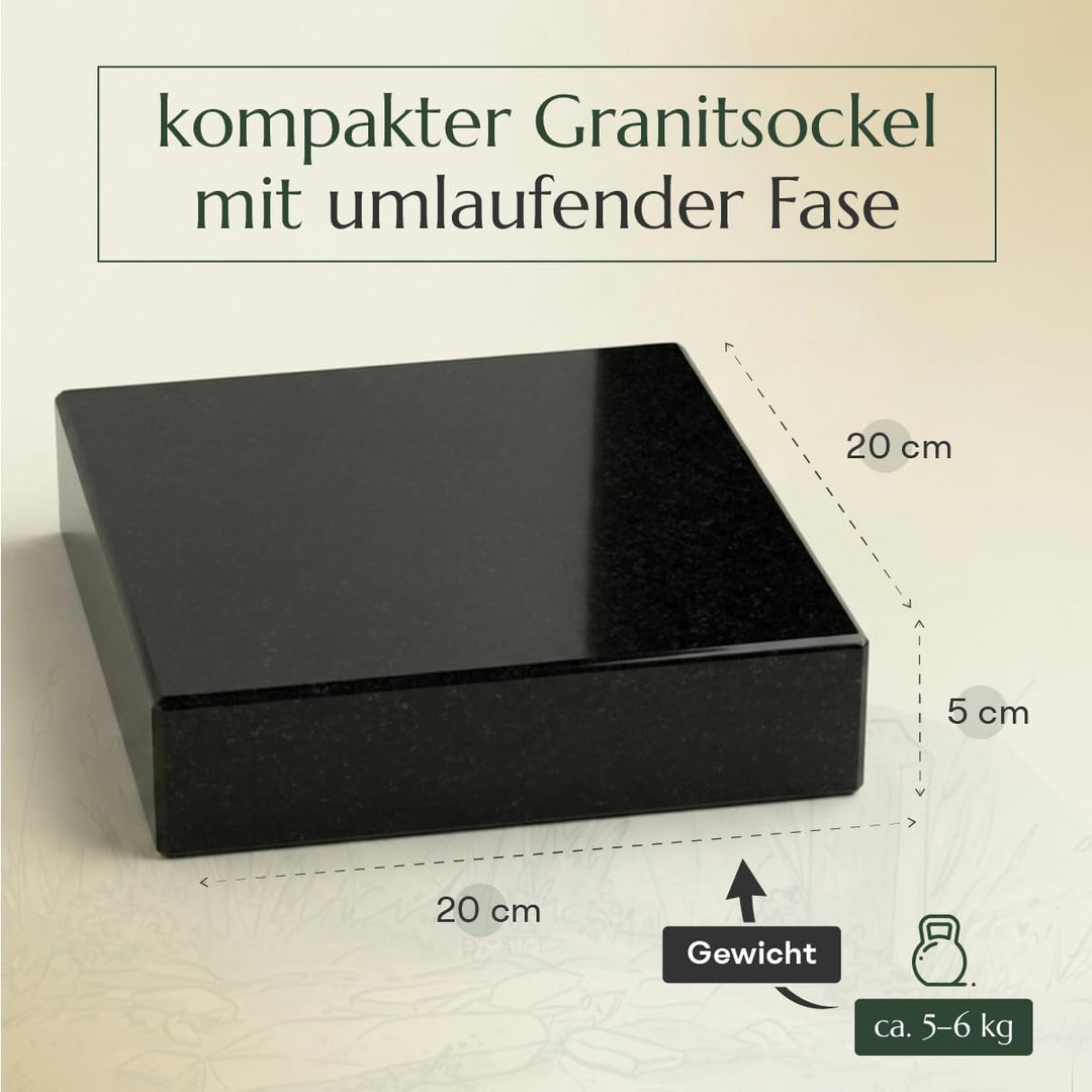 designgrab Lampen- und Vasensockel eckig 20x20x5 cm aus Granit Schwedisch Black für Grabvase oder Gr