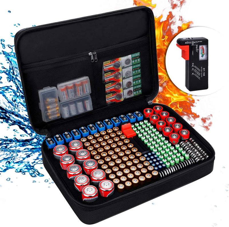 Batterie Aufbewahrungsbox Feuerfeste Batteriebox Tragetasche mit Tester Hält 216 Batterien Unterschi
