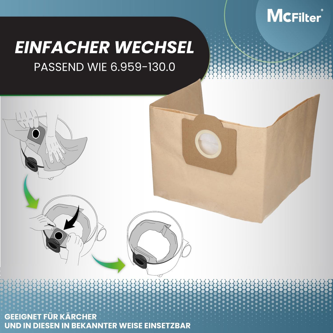 McFilter | 10 Staubsaugerbeutel + 1 Filter geeignet für Kärcher A2604, A2204, A2254, A2200, A2201, A