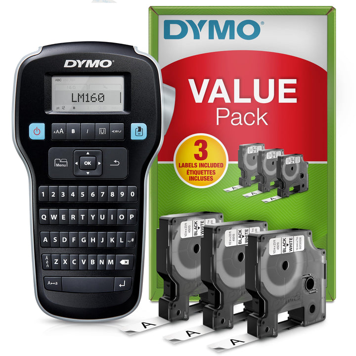 DYMO LabelManager 160 Label Maker Starter Kit, Monochrom | Handetikettiermaschine | mit 3 Rollen D1