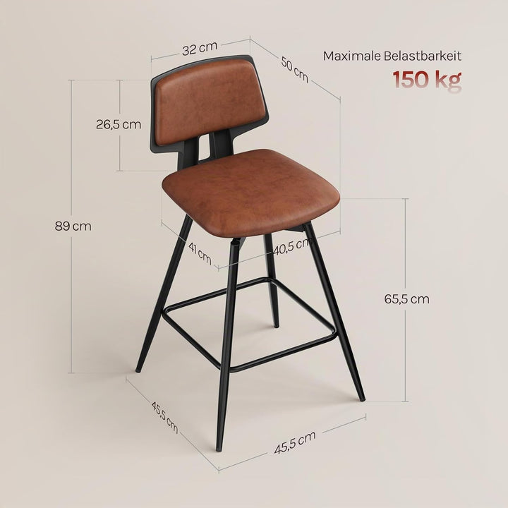 WOLTU Barhocker 2er Set, Barstuhl 360° drehbar, Küchenhocker mit Rückenlehne Fussstütze, für Küche B
