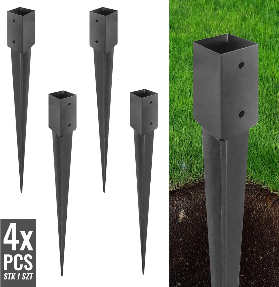 ADGO - 4er Set - Einschlagbodenhülse, Pfostenträger für Holzpfosten - 60x750mm - Quadratische Basis