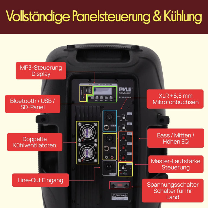Pyle PRO PA Anlage – 900W Bluetooth PA Lautsprecher mit Akku, USB, SD, FM, MP3, Partybox Mobil Tragb