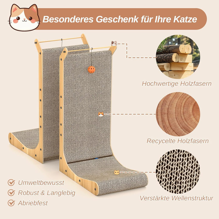Kratzbrett Katze 48 cm L-förmige Kratzpappe für Katzen widerstandsfähiges Katzenkratzbrett mit Ball