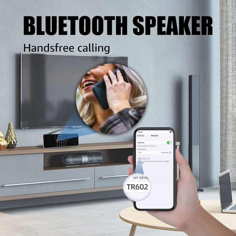 Retekess TR602 Tragbares Radio mit Bluetooth, AM FM Digital Radio mit Dual Woofer, 1000 mAh Akku, TF