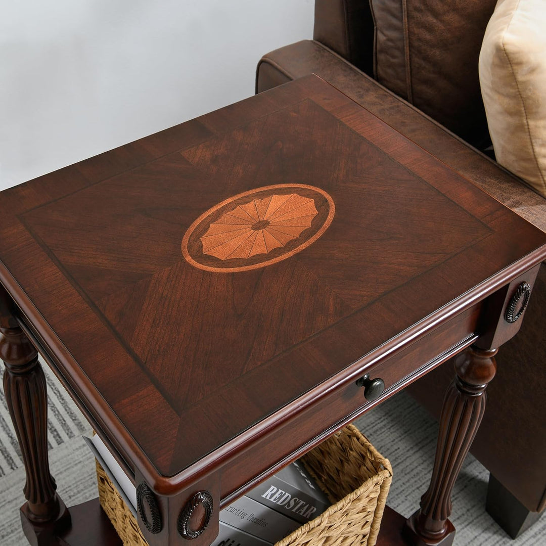 PADMA HOUSE Massivholz Beistelltisch mit Schublade und Ablagefläche, traditioneller Beistelltisch, s