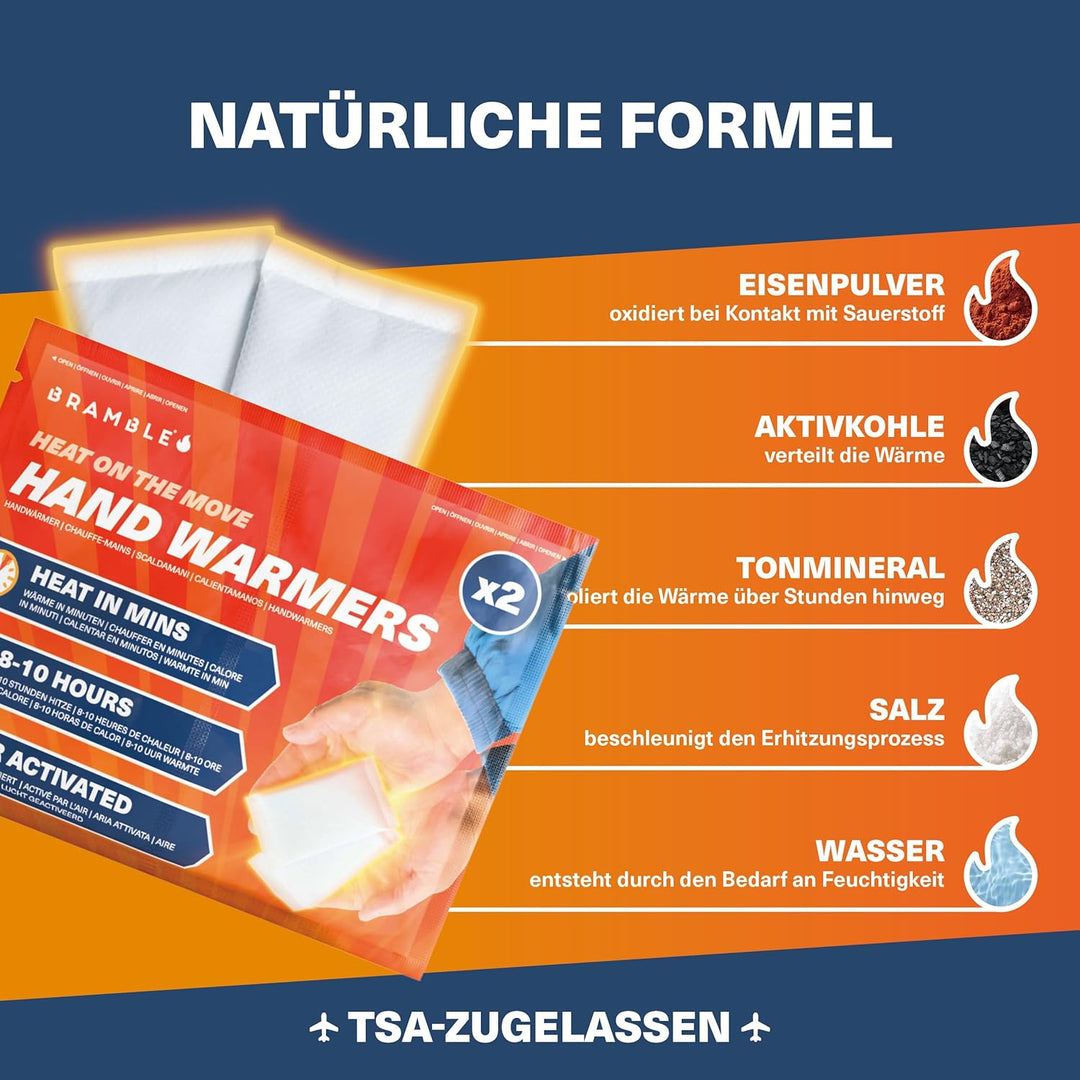 Bramble - Luftaktivierte Handwärmer - 100% Natürlich - Taschenwärmer für Outdoor, Wandern, Golf, Fus