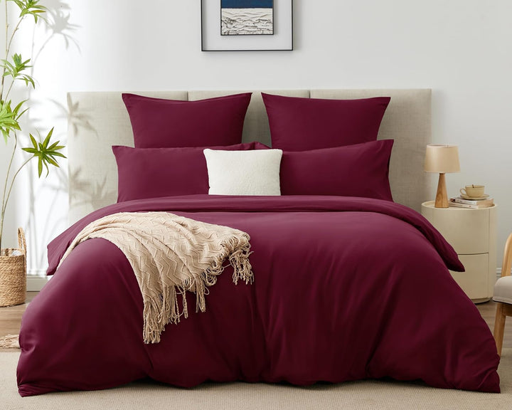 WAVVE Bettwäsche 240x260 3 teilig Weinrot Rot - Bettbezug 260 x 240 Set mit Kissenbezüge 65x65 cm, B