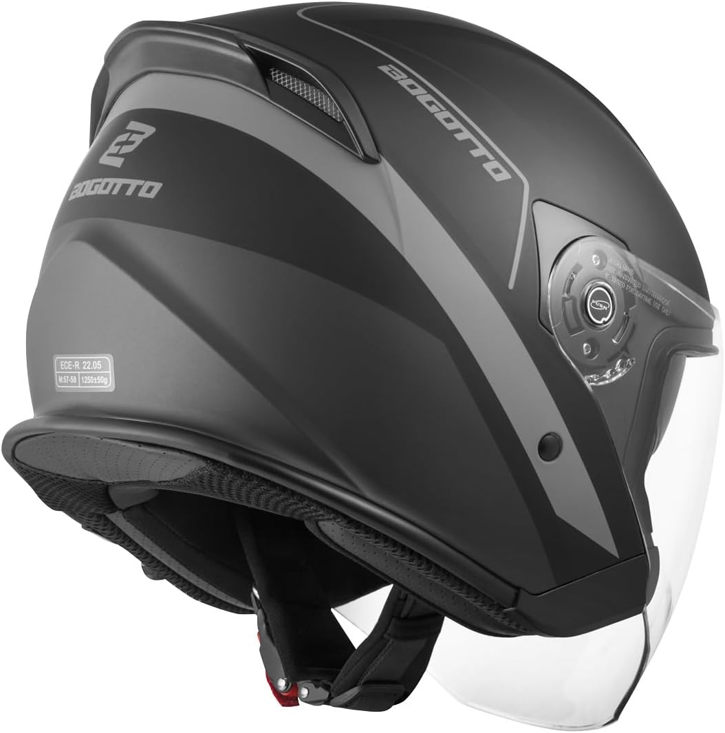 Bogotto V586 Detri Jethelm (Black Matt/Grey,XS) XS Schwarz Matt/Grau, XS Schwarz Matt/Grau