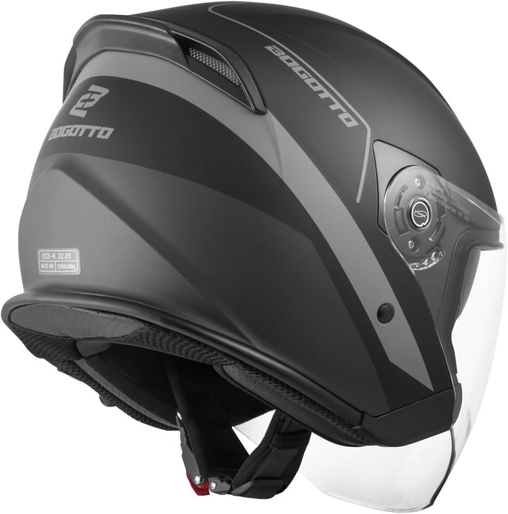 Bogotto V586 Detri Jethelm (Black Matt/Grey,XS) XS Schwarz Matt/Grau, XS Schwarz Matt/Grau