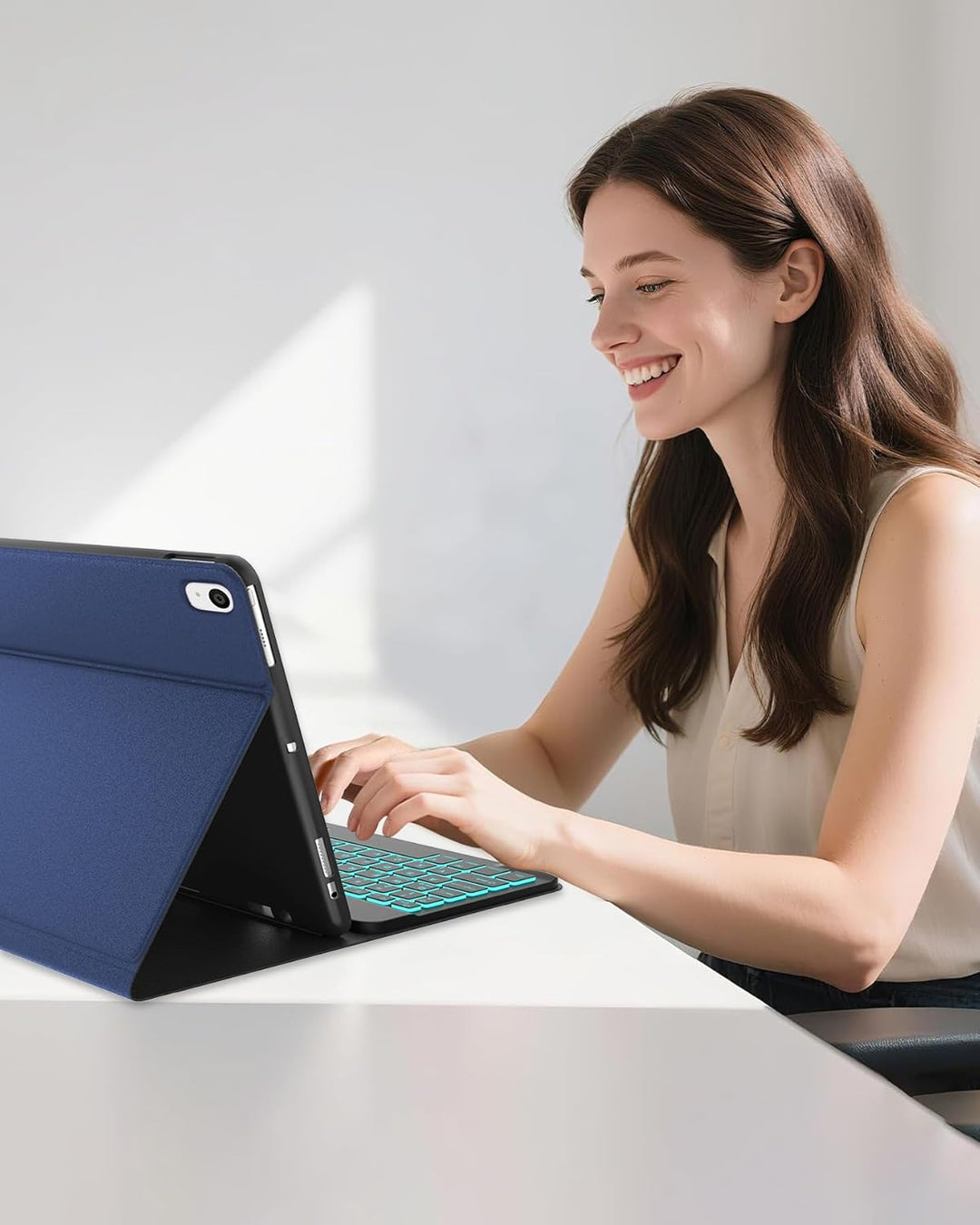 Für iPad 10,2" Hülle mit Beleuchteter Tastatur für 7./8./9. Gen, Air 3, Pro 10.5, Mit 7-Farben Hinte