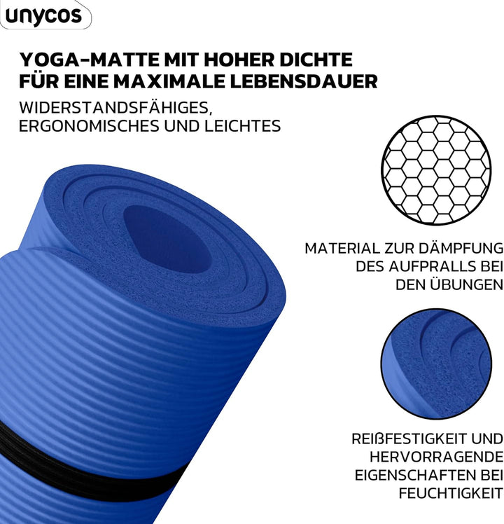 unycos - Yogamatte Rutschfeste | Hohe Dichte 6/10/15 mm, Gymnastikmatte mit Tragegurt und Schultergu