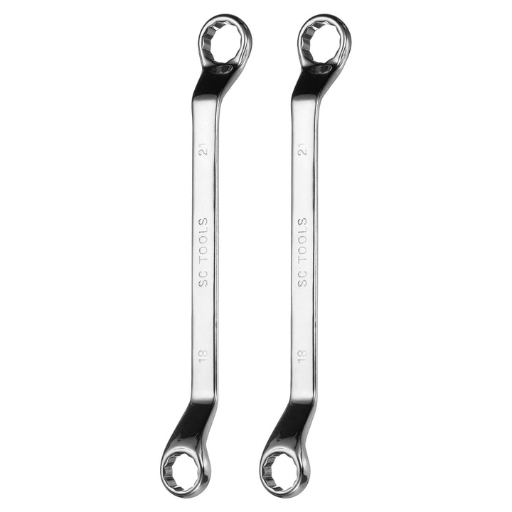 QUARKZMAN 2 Stück 45 Grad Offset Ring-Maulschlüssel 18mm x 21mm Metrisch 12-Punkt Spiegelverchromter