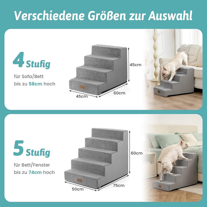 COZY KISS Hundetreppe für Kleine Hunde, 4Stufen Breiter Haustiertreppe für Bett Couch Auto, 45cm Hoc