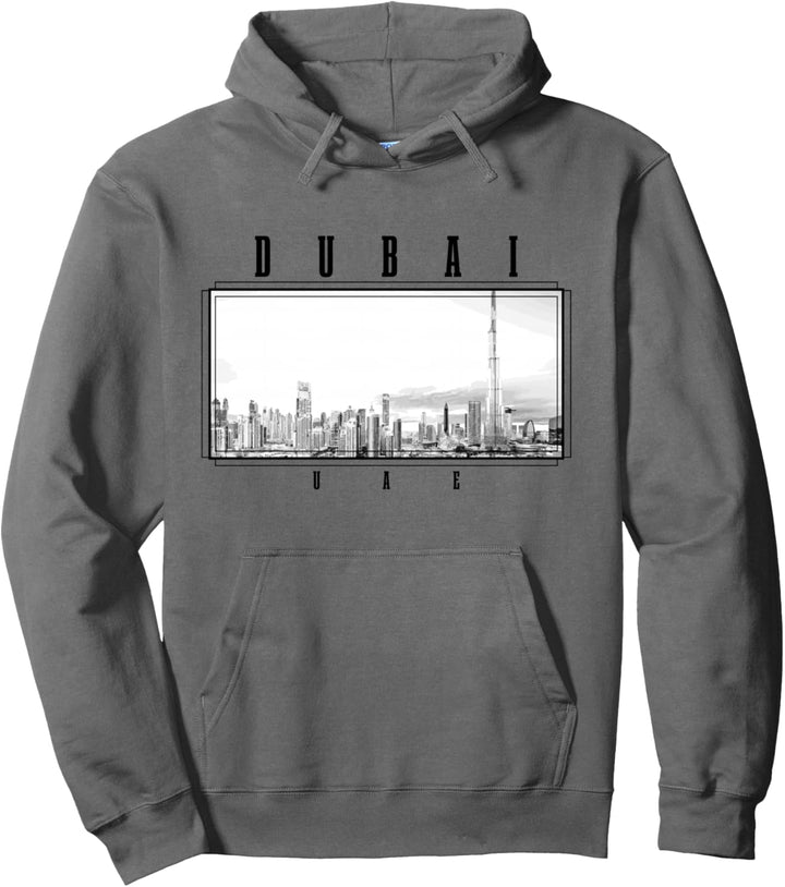 Dubai Vintage Skyline Schwarz-Weiss VAE Vintage Dubai Pullover Hoodie