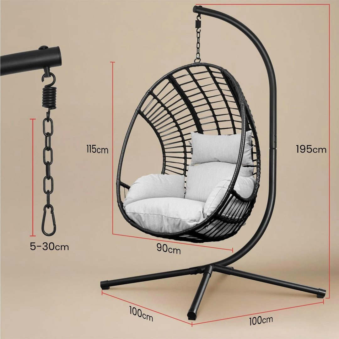 Swoods XXL Hängesessel mit Gestell - Hängesessel Für Indoor und Outdoor - Inkl. Kissen - Egg Chair -