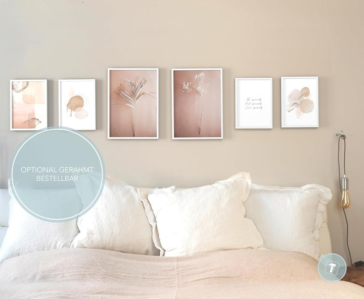 Papierschmiede® XL Mood Poster Set Pampas Rose, Deko Bilder Wohnzimmer, 2x DIN A2 (ca. 59x42) und 4x