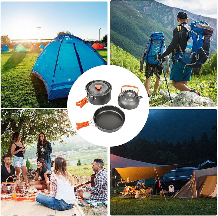 ColdShine 8 Teilig Aluminium Camping Kochset Campinggeschirr Topf Set Outdoor Camping Kochen Braten
