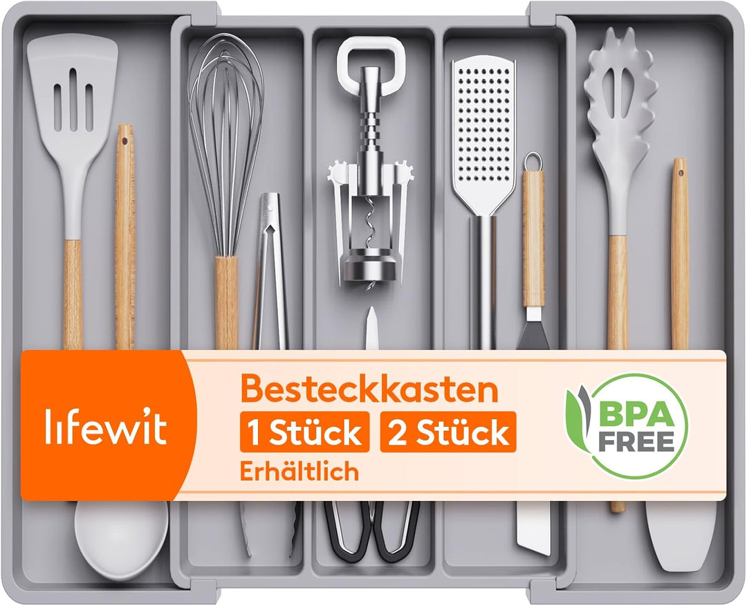 Lifewit Besteckkasten für Schubladen, erweiterbarer grosser Besteckkasten für die Küche, Verstellbar