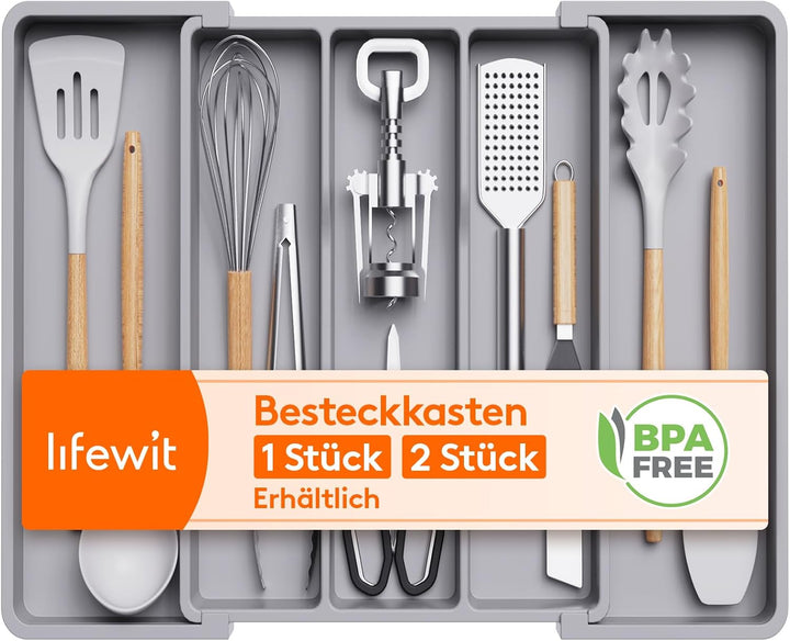 Lifewit Besteckkasten für Schubladen, erweiterbarer grosser Besteckkasten für die Küche, Verstellbar