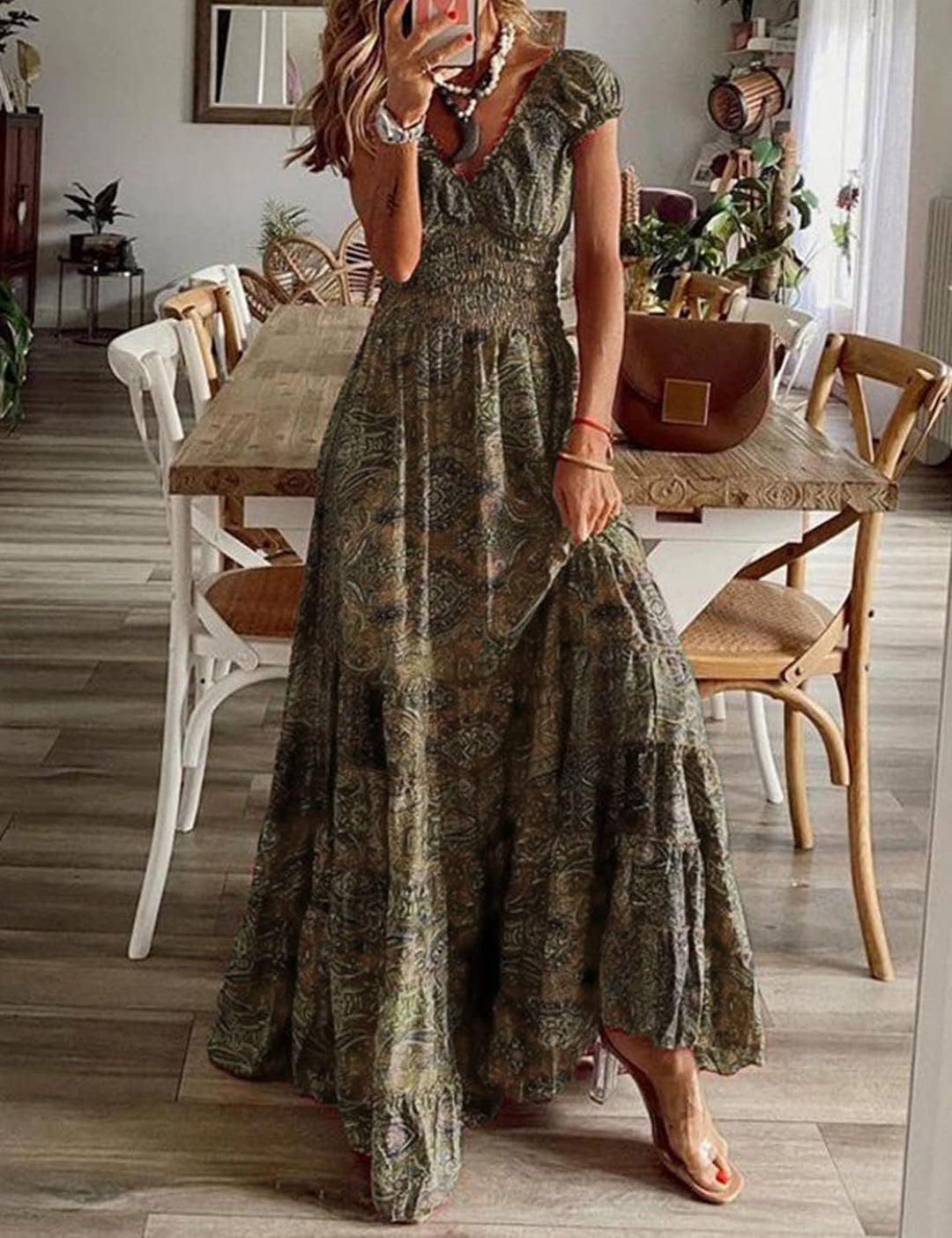 Sommer Kleider Damen Sommerkleid Boho Lang Kleider Böhmisch Blumen Strandkleid V-Ausschnitt Freizeit