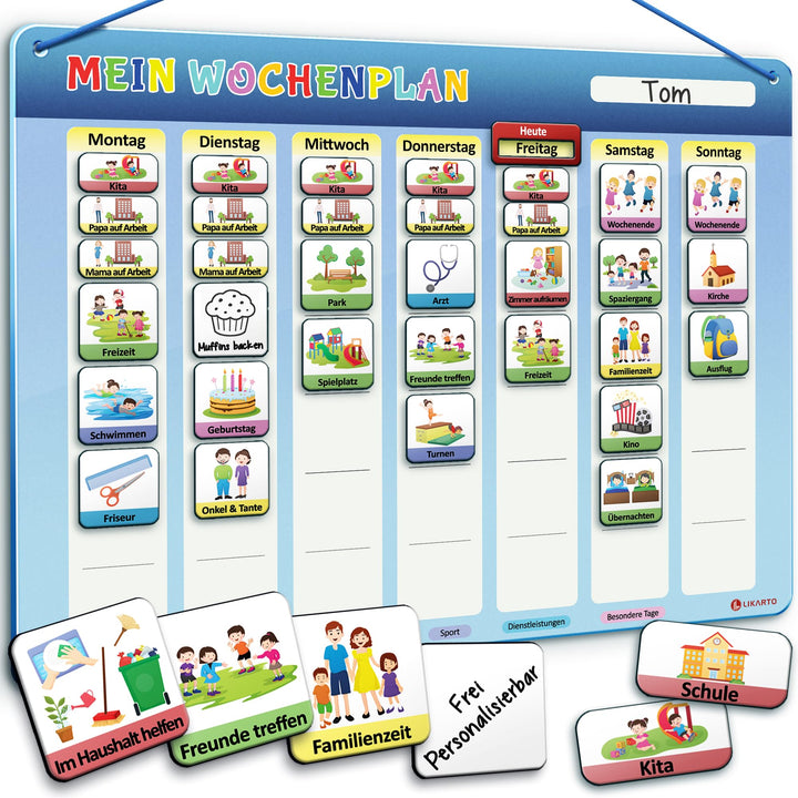 LIKARTO Wochenplaner für Kinder - Montessori Magnettafel inkl. 198 Magnete & Kordel - Komplett besch