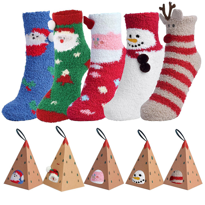5 Paar Weihnachtssocken Kuschelsocken Damen Weihnachten Socken Flauschige Socken Christmas Socks Win
