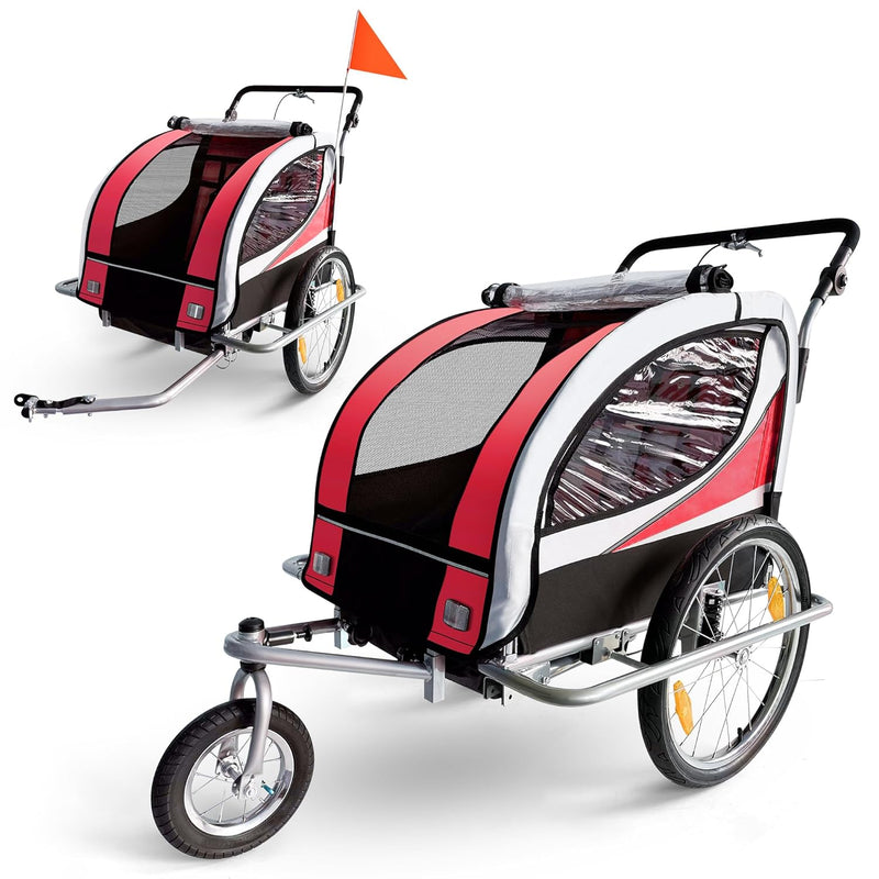 SAMAX Fahrradanhänger Jogger 2in1 360° drehbar Kinderanhänger Kinderfahrradanhänger Transportwagen v
