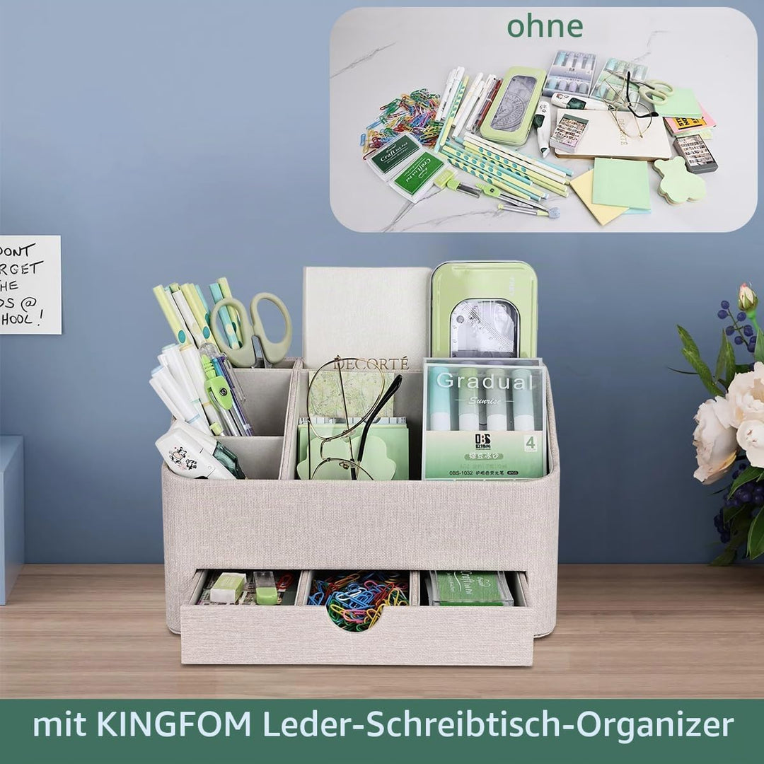 KINGFOM Büro Schreibtisch Organizer Mit 5 Fächern &amp; Schubladen, Multifunktionales Stifte Organizer S