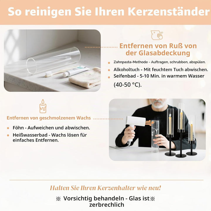 Glaszylinder für Kerzen Kerzenhalter Glas: 6 Stücke Metall Kerzenständer Stabkerzen Schwarz Gross Bo