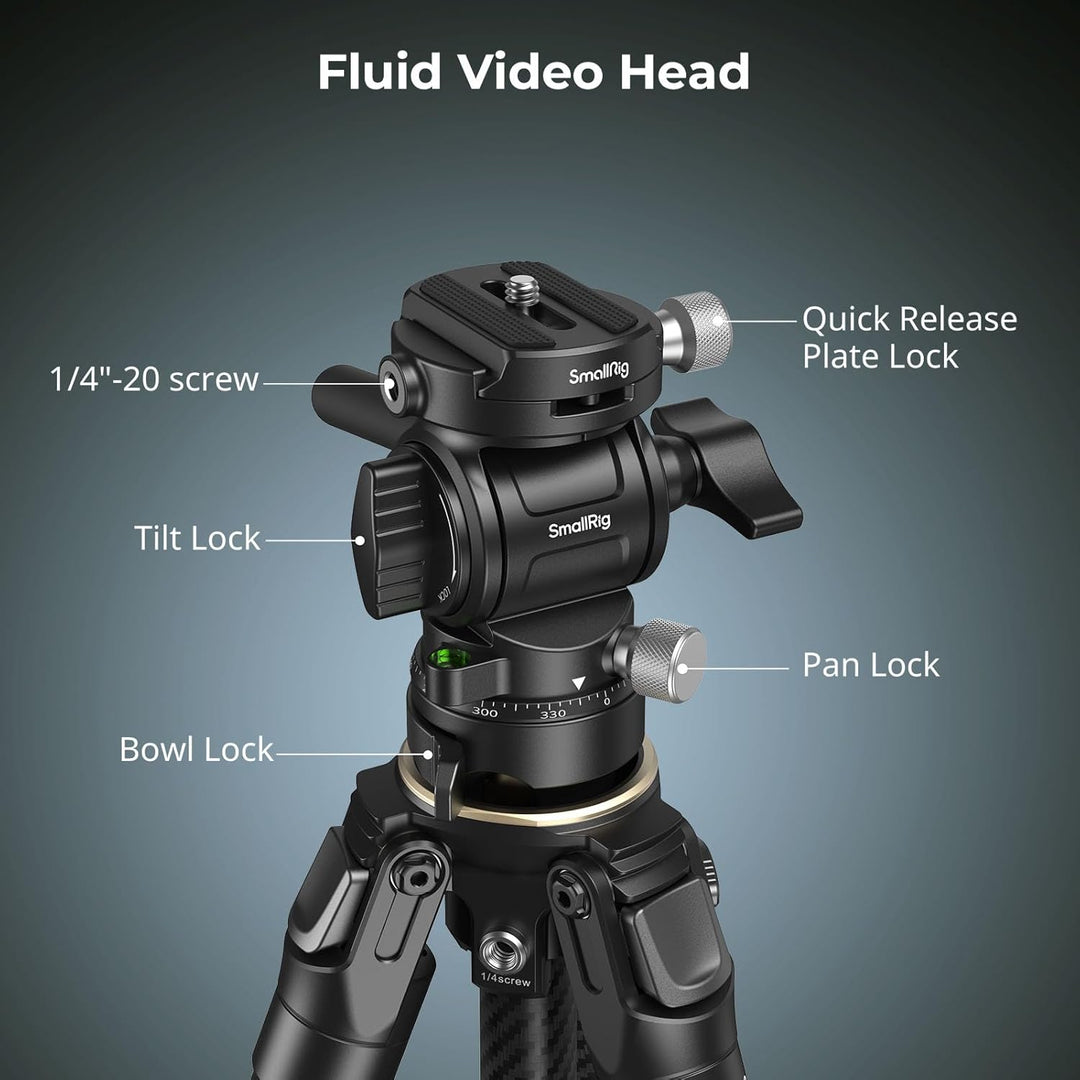 SMALLRIG Tragbares Reisestativ Set aus Kohlefaser, Trípode 158mm/61,8 Zoll Videokamera Stativ, Einbe