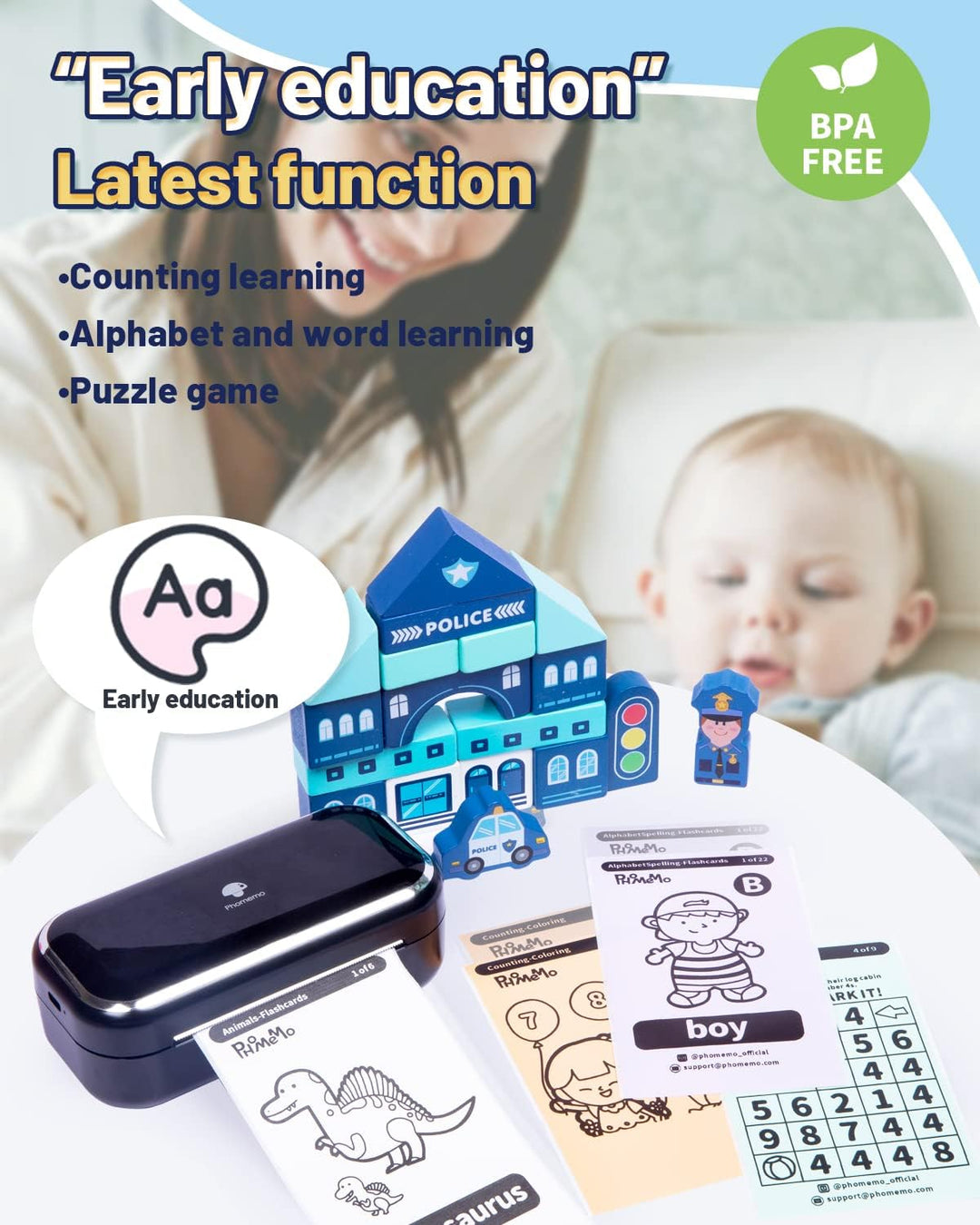 Phomemo M03 Tragbarer Fotodrucker - Handy Thermodrucker, Druckgrösse 53 & 80mm, Kompatibel mit iOS u