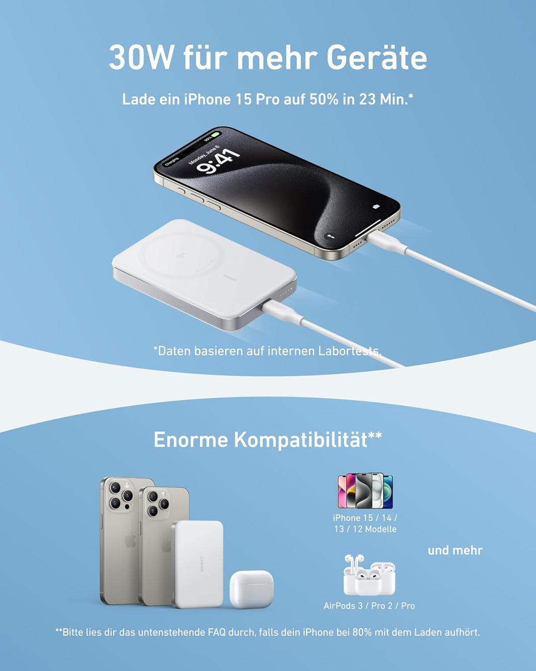 Anker MagGo Powerbank, Ultra-schlankes 10.000mAh magnetisches Akkupack, Qi2-zertifiziert, portabel,