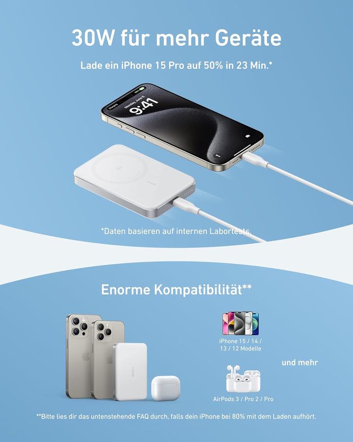 Anker MagGo Powerbank, Ultra-schlankes 10.000mAh magnetisches Akkupack, Qi2-zertifiziert, portabel,