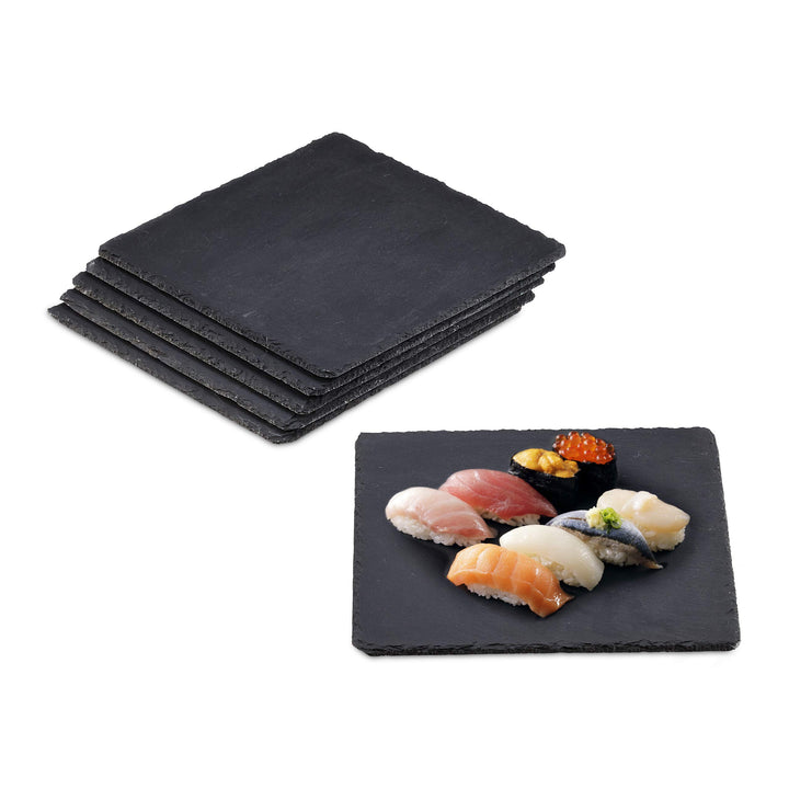 Relaxdays 12 x Schieferplatte, 25 x 25 cm, Platzteller zum Servieren &amp; Beschriften, Buffet, Servierp