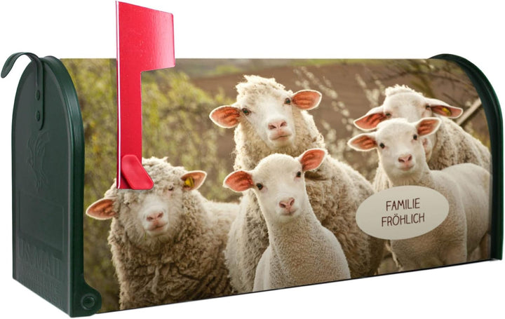 banjado® Amerikanischer Briefkasten individualisiert - US Mailbox/Letterbox mit Motiv Schaffamilie 5