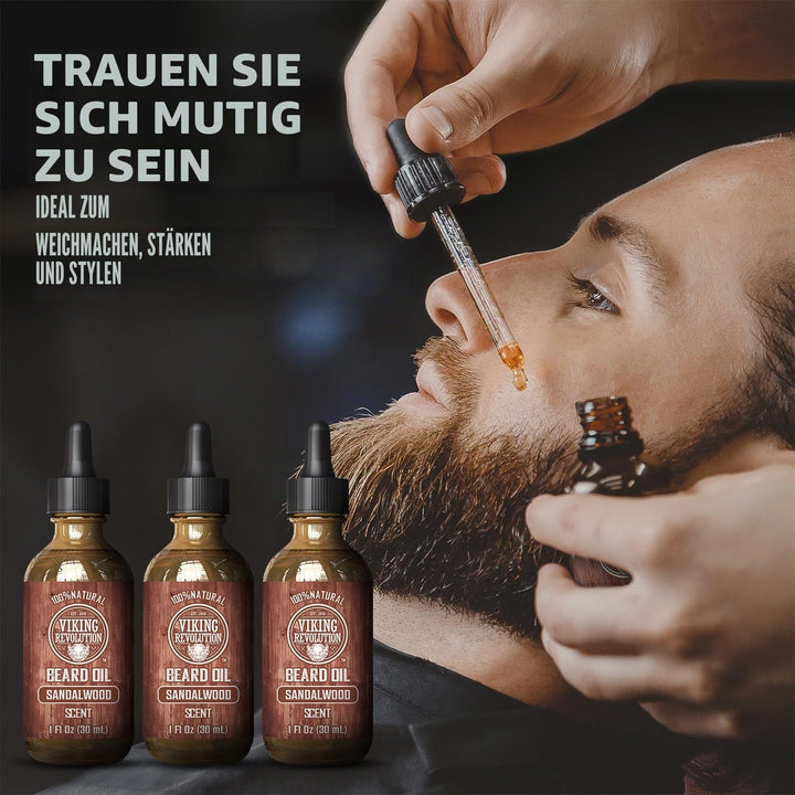 Viking Revolution Sandalwood Beard Oil for Men - Natural Mens Beard Oil with Argan Oil and Jojoba Oi
